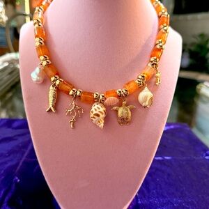 Coral Charm Necklace with Gold Accents